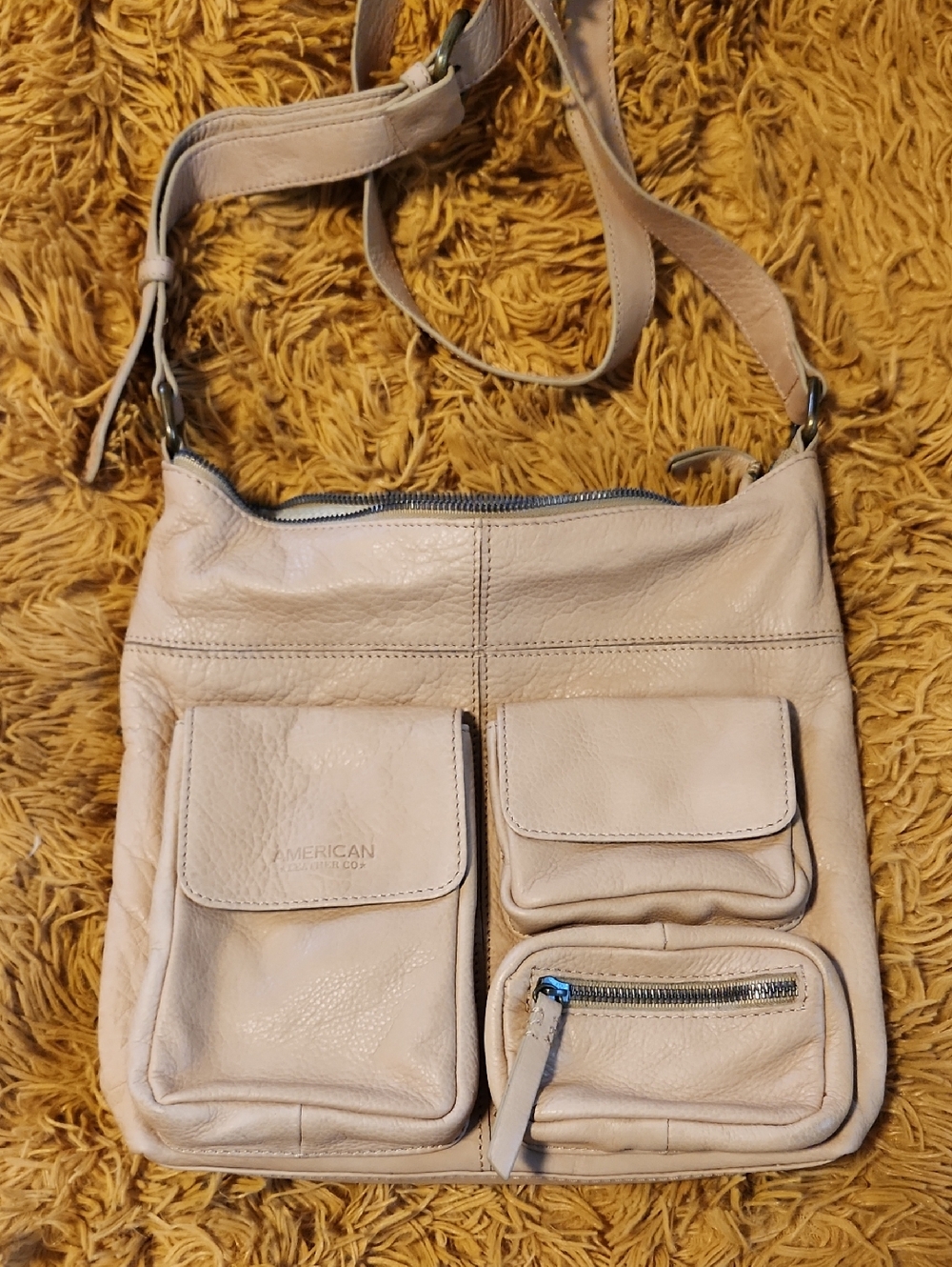 American Leather Co. Light Beige Leather Crossbody Bag with Front Pockets